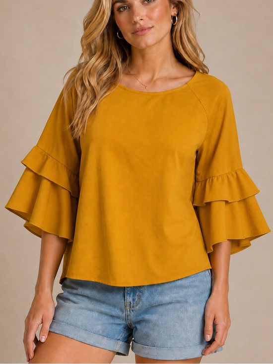 Design Lab Lord & Taylor Tops - Rescue Lab Lord & Taylor Mustard Ruffle Sleeve Blouse Size Small Made in USA